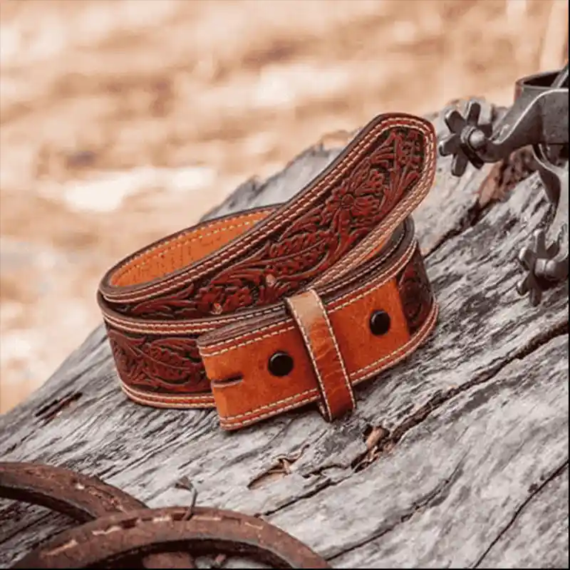 Handmade western leather belt with vine motif
